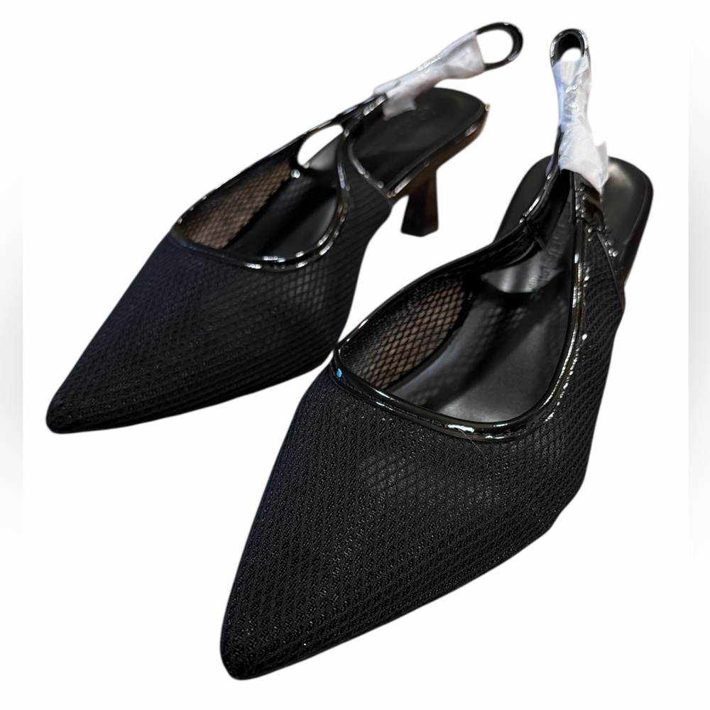 Wild Diva Lounge Mesh Kitten Heels Size 7 Black Slingback Pointed Toe NEW - Picture 3 of 12